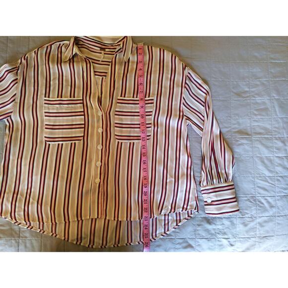 Free People Sz XS Mad About You Button Up Silky Shirt Striped Boxy Oversized - Picture 4 of 5